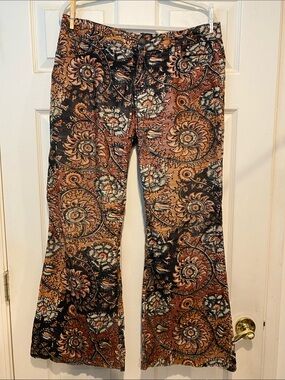 Free People Orange and Navy Patterned Corduroy Jeans